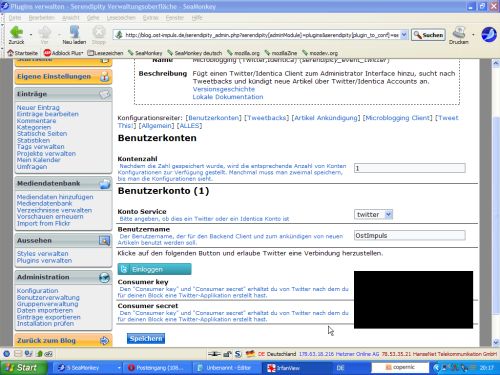 So sieht mein Benutzerkonto im Twitter-Plugin aus.