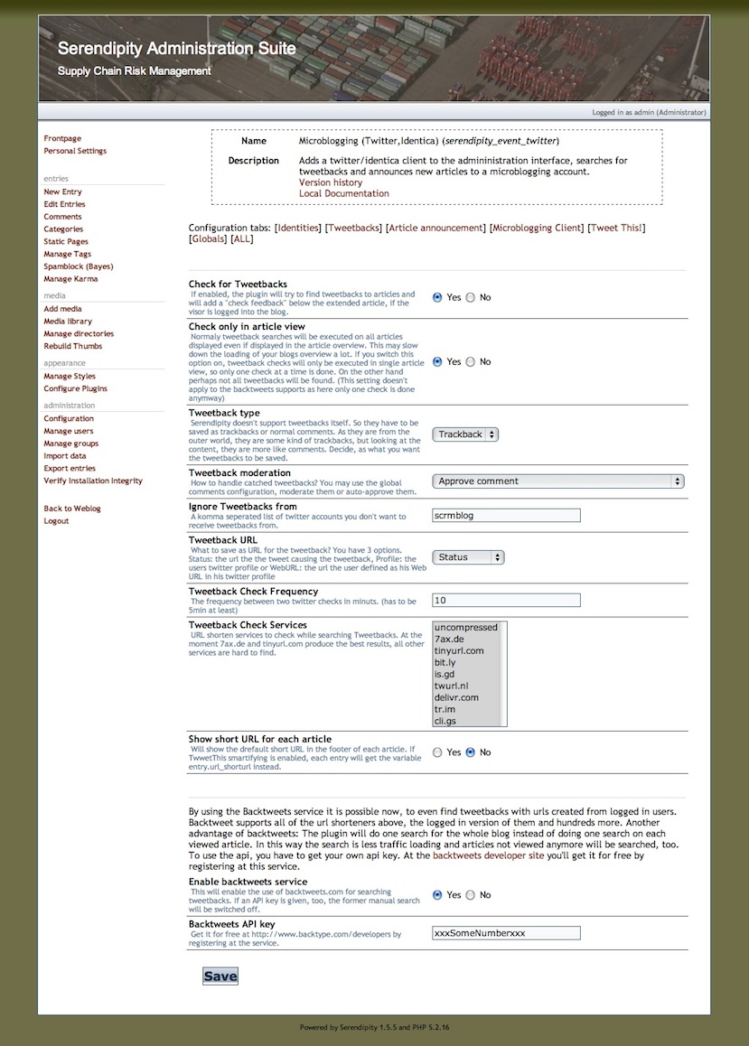 Tweetback Configuration