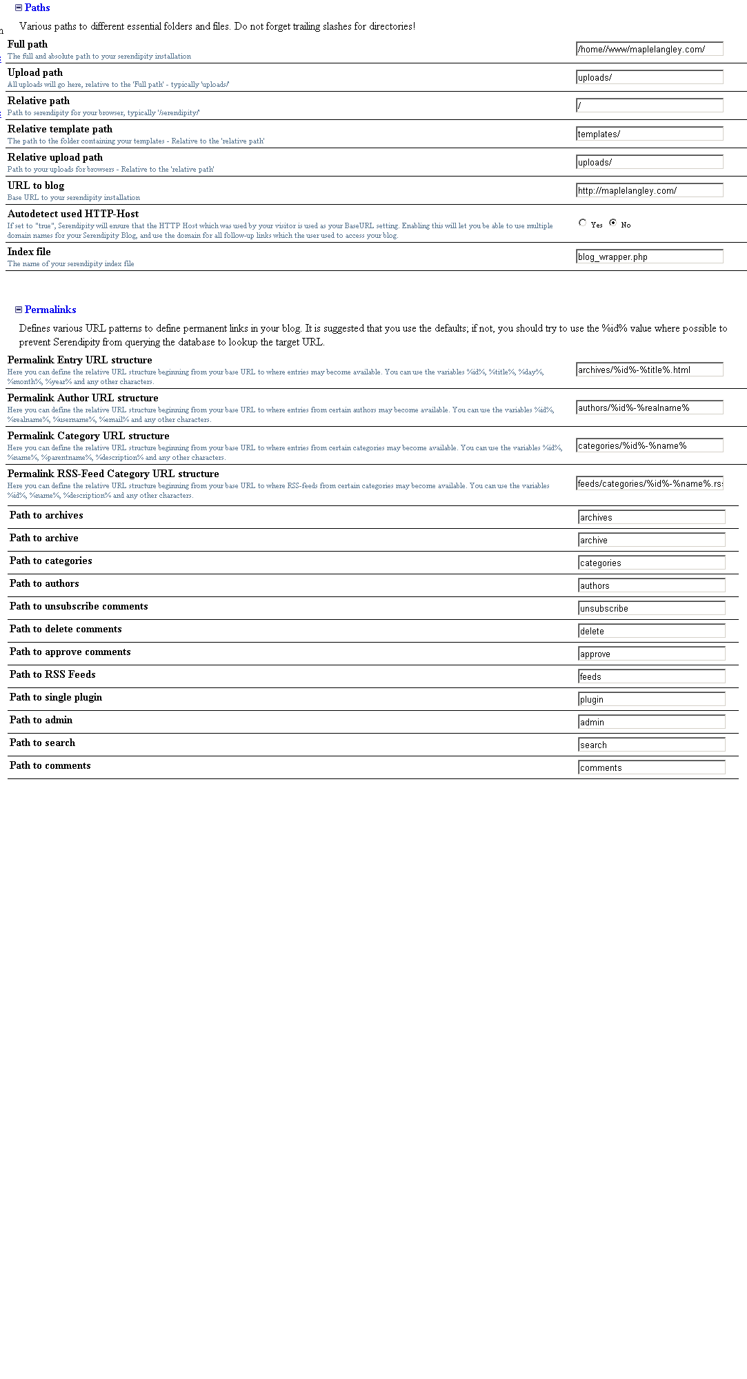 Info from serendipity config