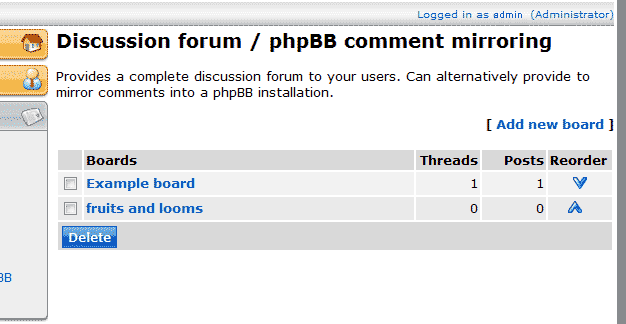 the backends sidebar forum link content