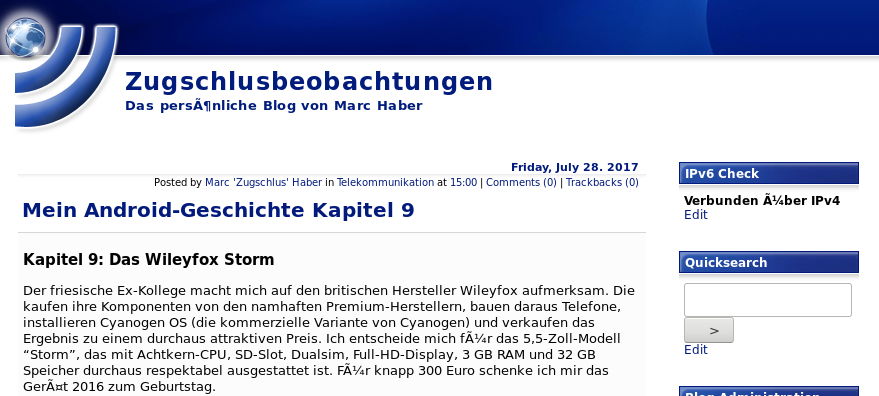 blog screenshot with broken umlauts